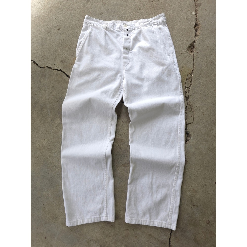 Vintage 1970s White Work Pants 32x28.5 Made in Germany Cotton Euro Workwear